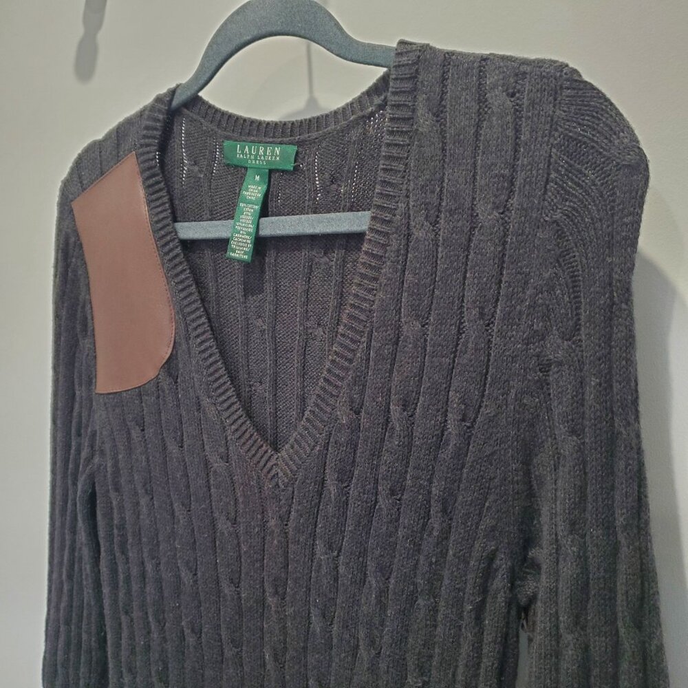 Lauren Ralph Lauren Charcoal Grey Knee Length Cable Knit Sweater Dress  M